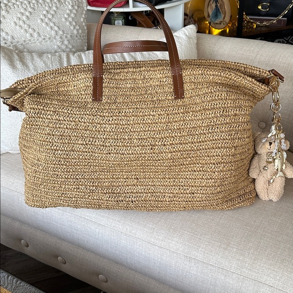 NWT | J Crew Palma Overnight Tote in Hand-Knotted Straw & Leather - Picture 10 of 15